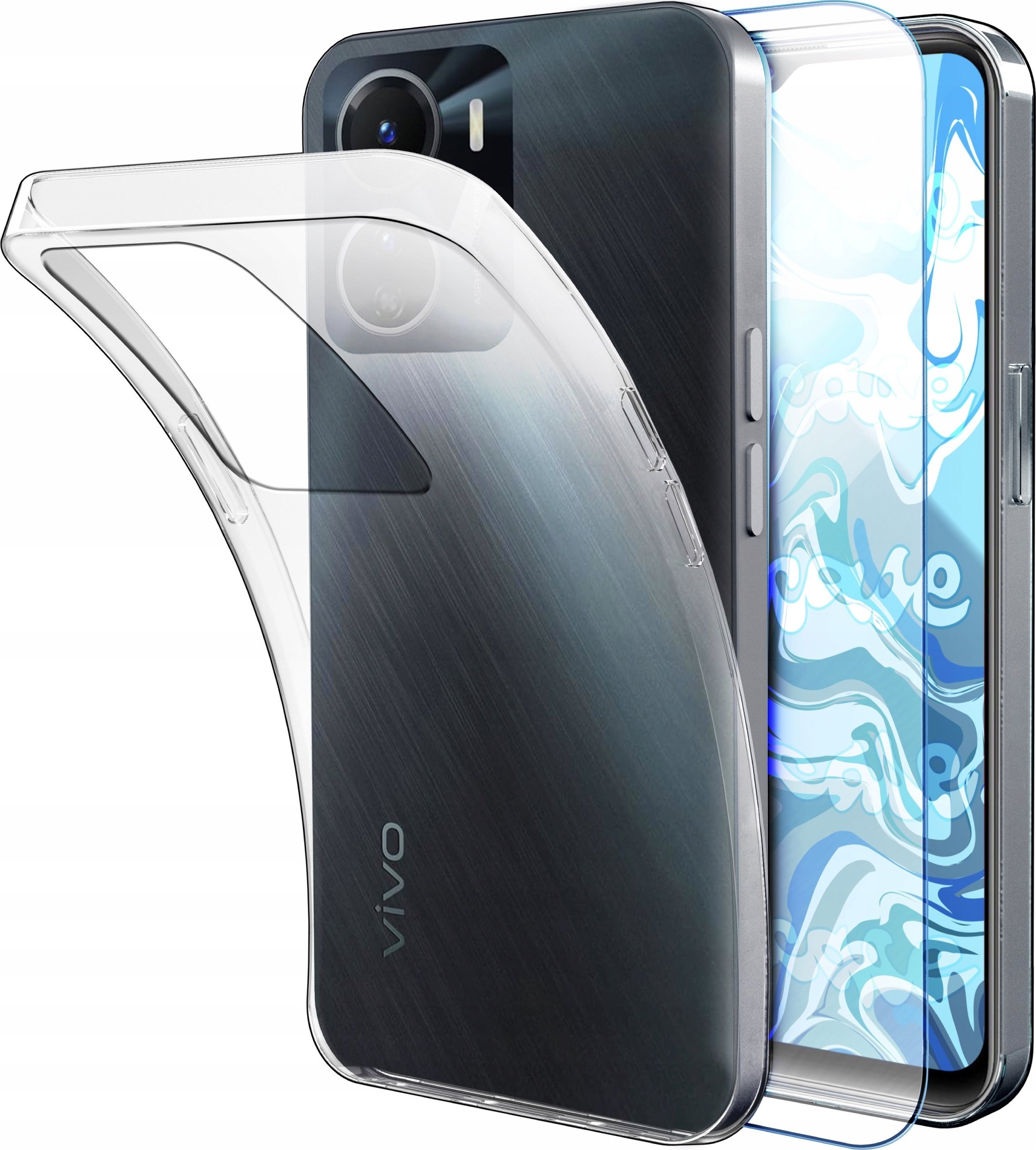 Etui Do Vivo Y16 4G (Przezroczyste, Silikonowe, Ochronne, Case) Szkło 9H