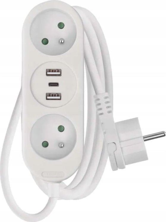 Emos Przedłużacz listwowy biały 2 gniazda + 2xUSB A + USB C 2m