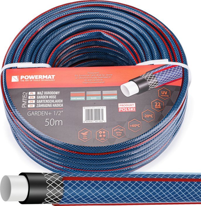 Powermat Wąż ogrodowy do wody 1/2'' 50m 4 warstwowy 22 bar Powermat GARDEN+ 1/2" 50m
