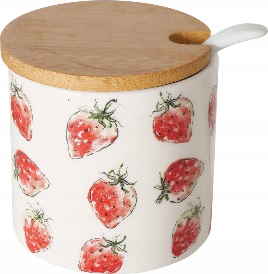 Boltze Ceramiczny pojemnik z łyżką i bambusową pokrywą, STRAWBERRY