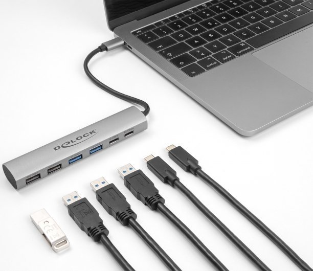 HUB USB Delock Delock 6 Port USB Hub mit 4 x USB Typ-A Buchse und 2 x USB Type-C Buchse