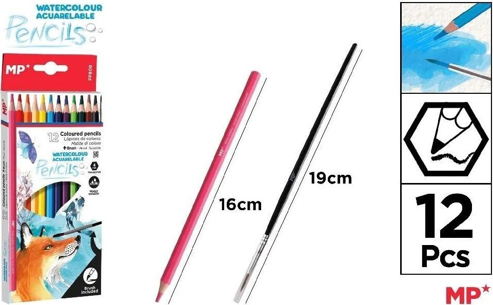 Kolorowe Baloniki Kredki akwarelowe + pędzelek 12 kolorów