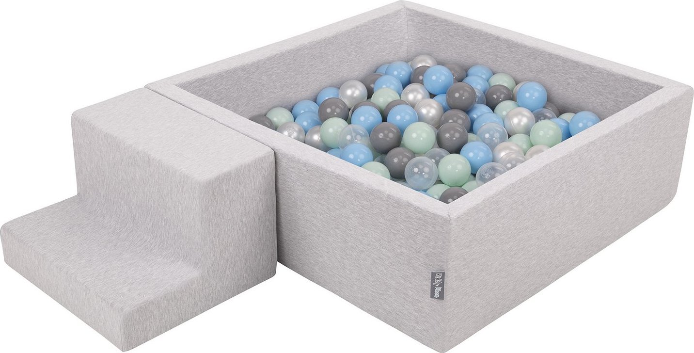 KiddyMoon KiddyMoon Piankowy plac zabaw PPZP-KW30D-122 z piłeczkami jasnoszary: perła-szary-transparent-babyblue-mięta basen 200/schodek Zabawka plac