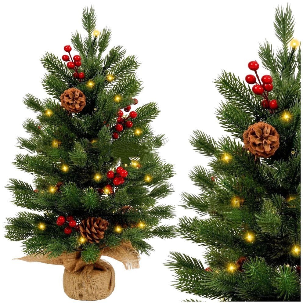 Choinka Ozdobna Dekoracyjna Sztuczna Czerwona Jarzębina Lampki LED 60 x 20 cm