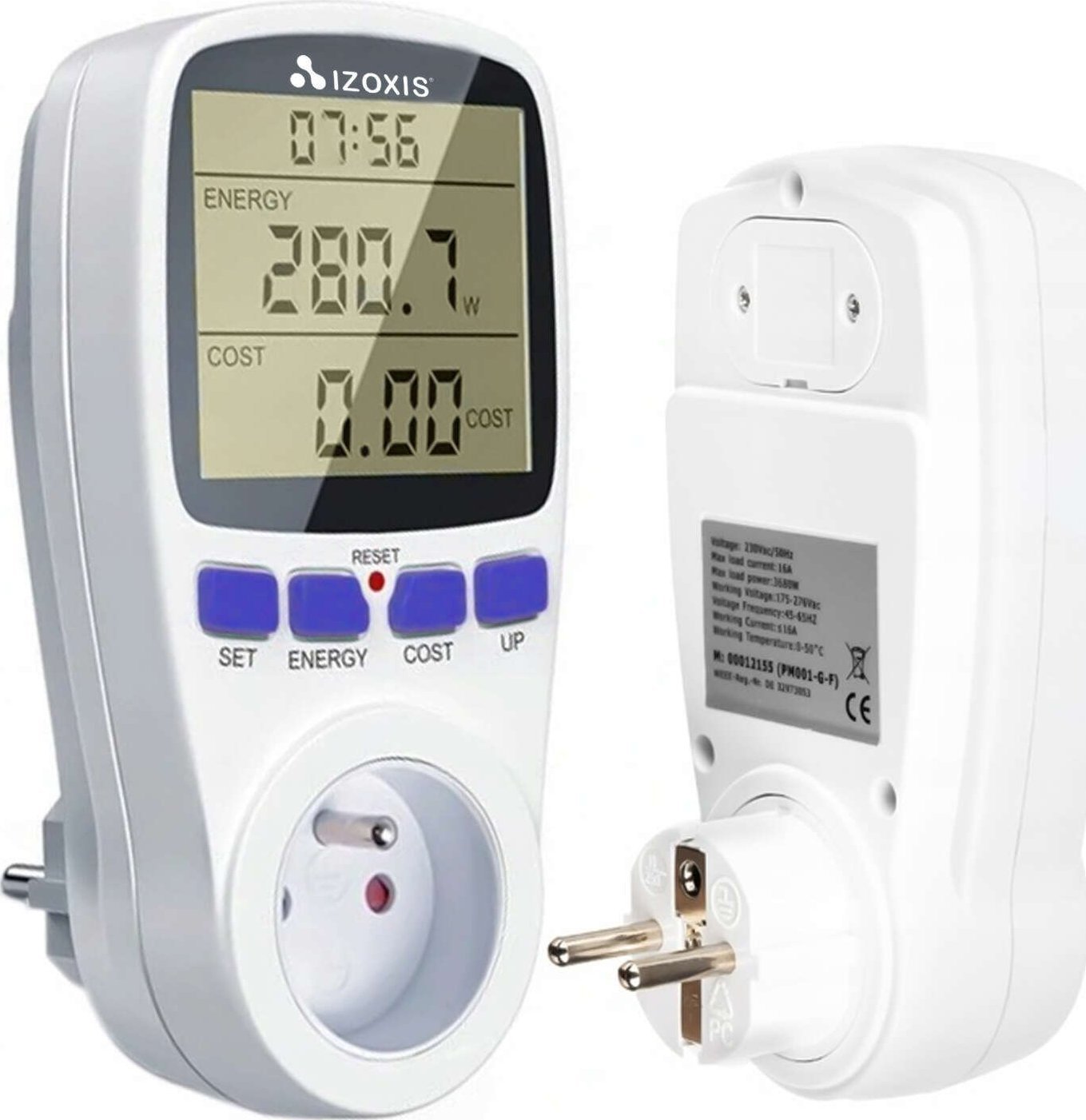 Kalkulator 4kom.pl Watomierz licznik miernik zużycia prądu energii napięcia do kontaktu gniazdka Cyfrowy z wyświetlaczem Biały