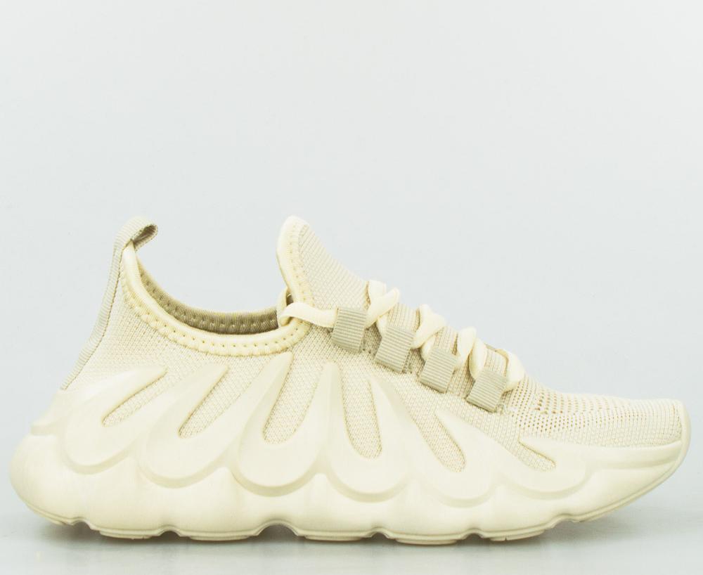 Estetino Sneakersy na koturnie wiązane tekstylne beżowe-37