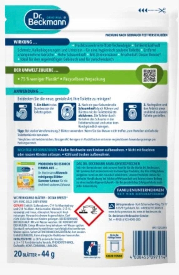Dr. Beckmann (DE) Dr.Beckmann Listki do czyszczenia WC Ocean, 20 sztuk