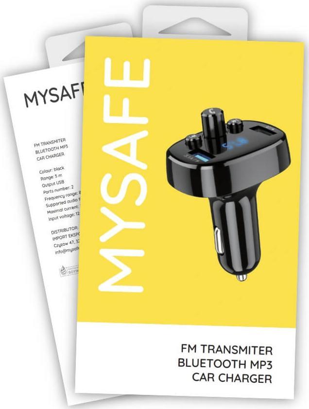 Transmiter FM Mysafe MYSAFE TRANSMITER ŁADOWARKA FMCAR CZARNY