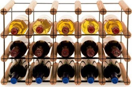 Wamar-Sosenka Regał na wino Stojak na 15 Butelek Szklanych/ PET RW-8/ 5x3 Brązowy Metal + Drewno RW-8-5x3-15_O_BR