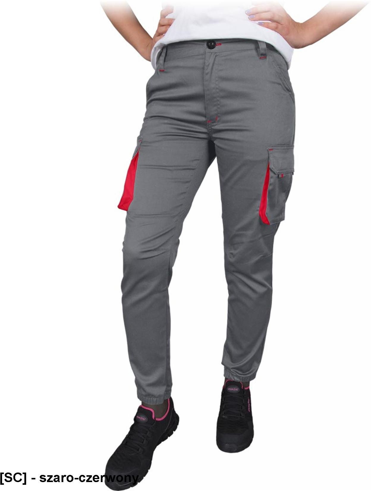 FRAU-JOG-T - Elastyczne spodnie ochronne do pasa FRAU-JOG, damskie 62% poliester, 35% bawełna, 3% elastan 240 g/m2 - szaro-czerwony- 46