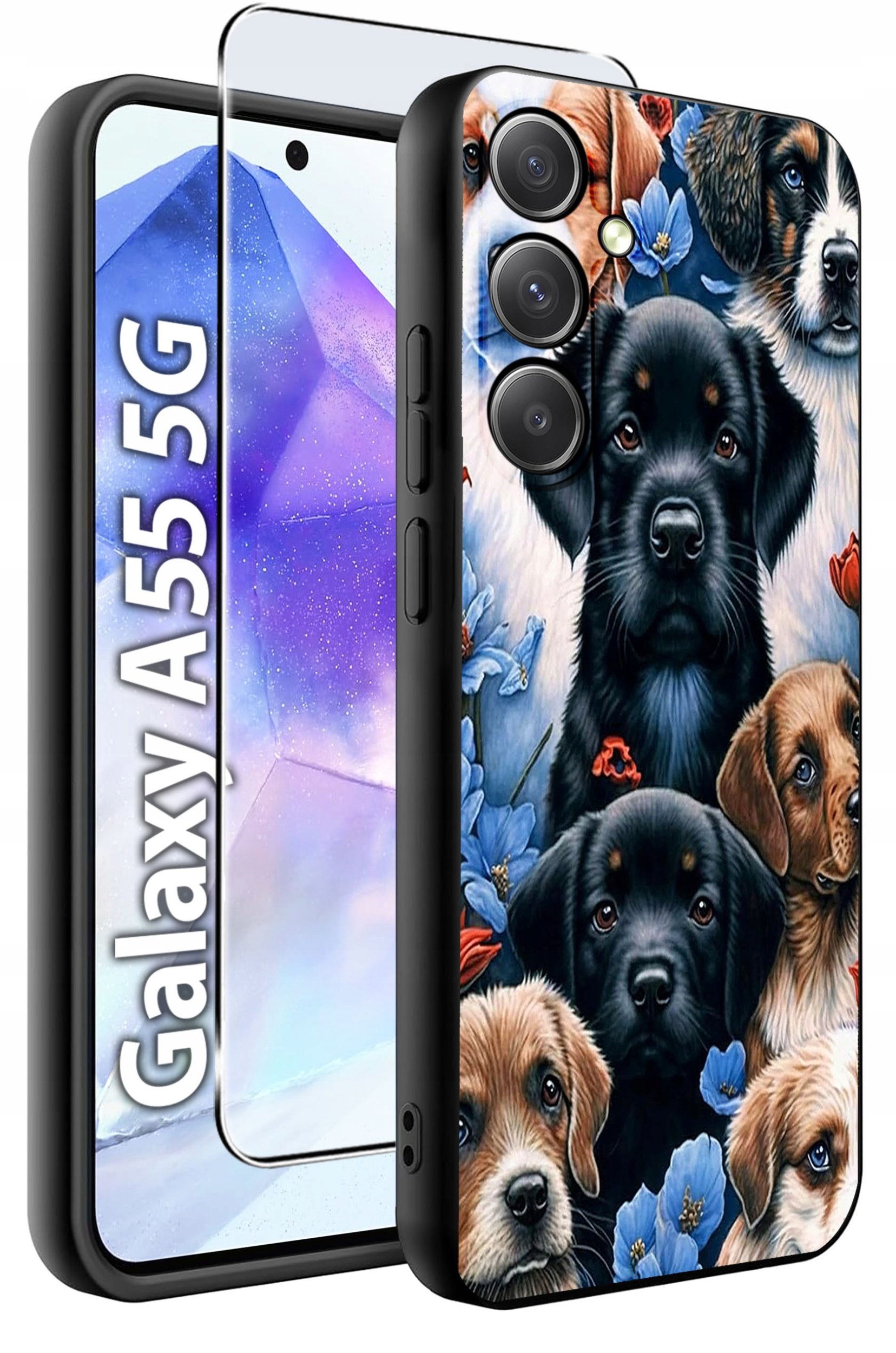 ETUI do Samsung A55 5G WZORY | SILIKONOWE MATT CASE + SZKŁO HARTOWANE 9H
