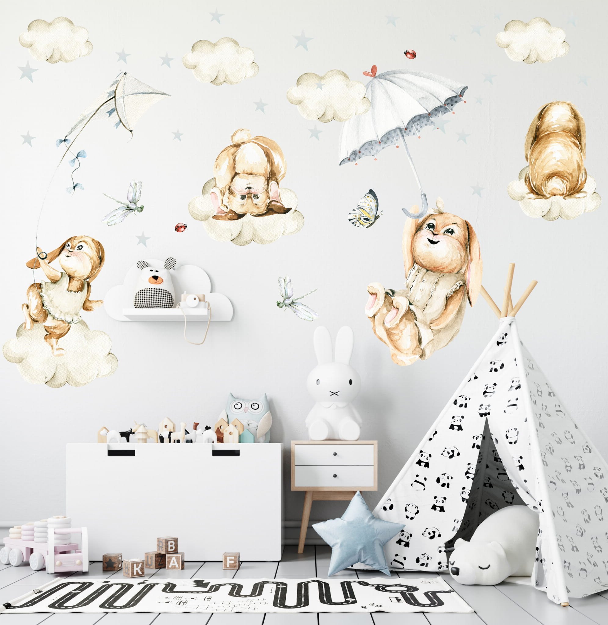 Mała Pracownia DK Pastelowe króliczki, tęcza, chmurki - akwarelowa kolekcja Nr.2