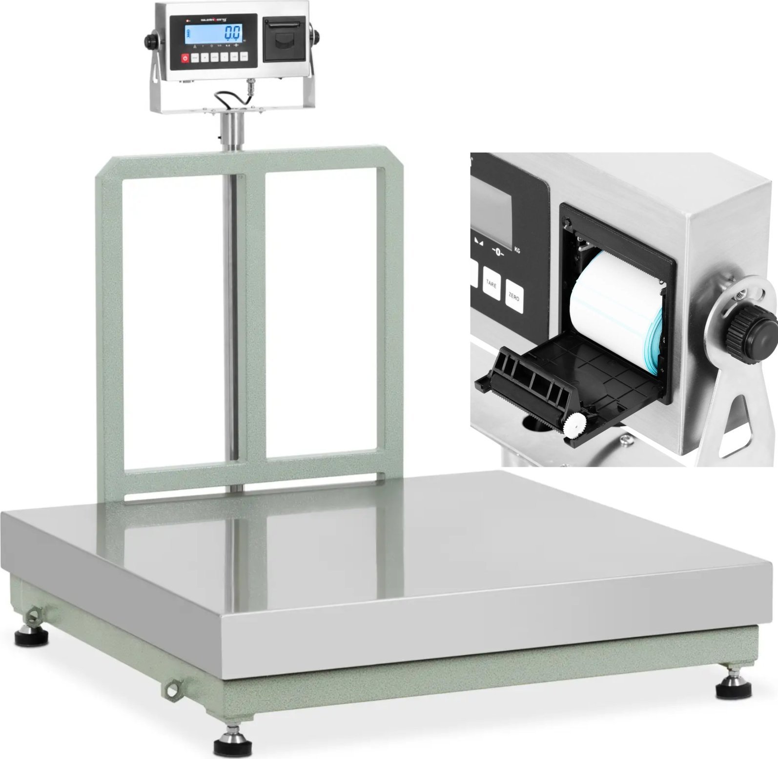 Steinberg Waga platformowa z drukarką etykiet LCD 100 x 100 cm 800 kg / 100 g Waga platformowa z drukarką etykiet LCD 100 x 100 cm 800 kg / 100 g