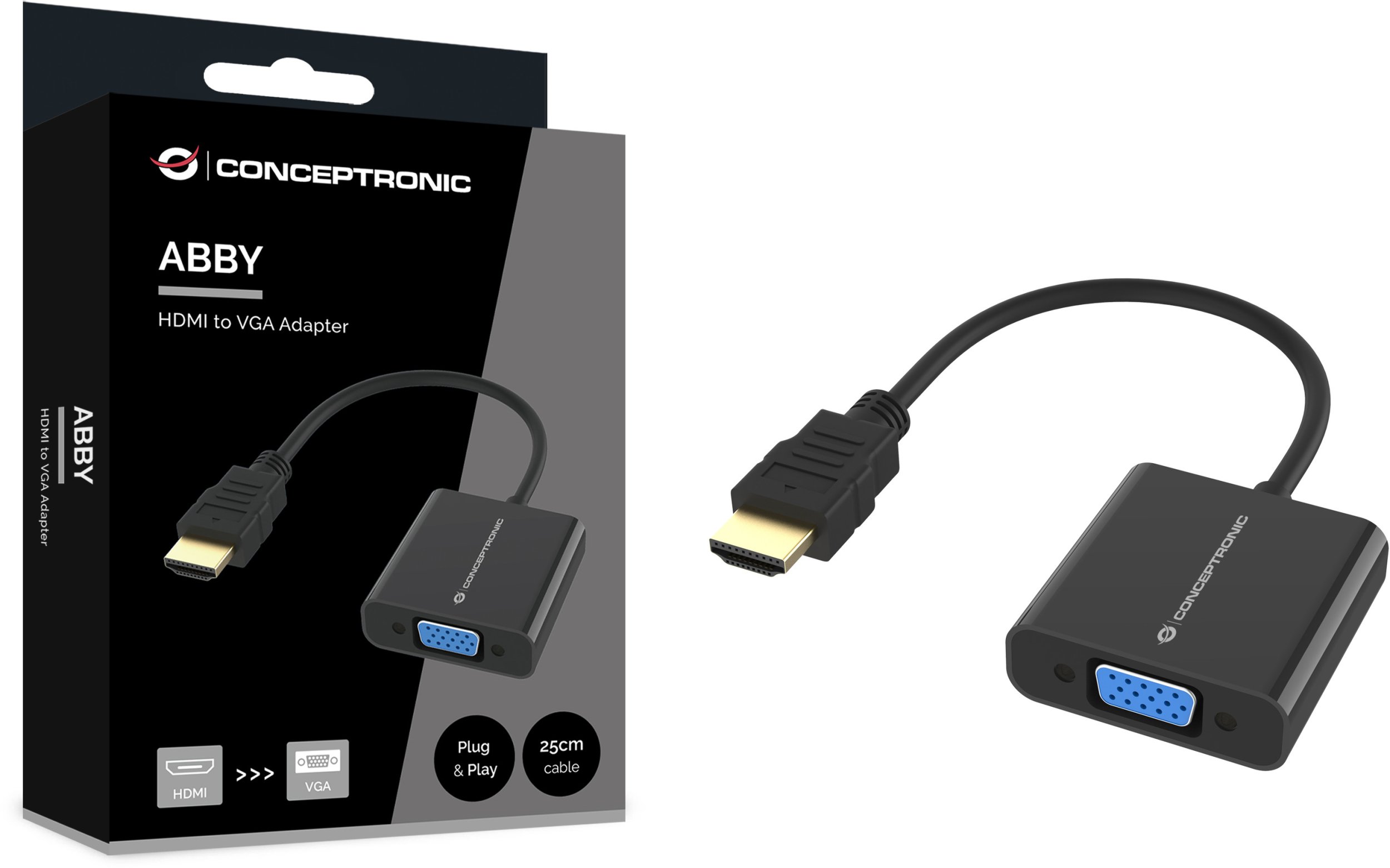 CONCEPTRONIC Adapter HDMI -> VGA 1080P 60Hz 0.25m sw