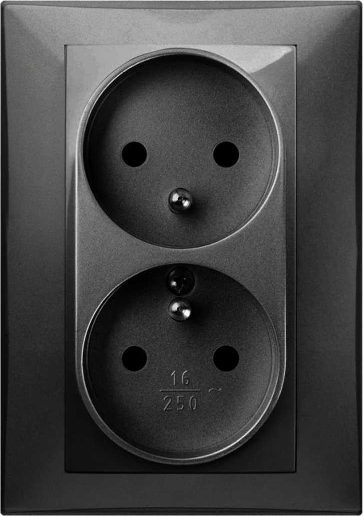 Elektro-Plast Vestra Gniazdo podwójne 2x2P+Z monolit z ramką podtynkowe IP20 czarny 3835-09