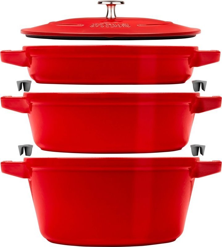 Zwilling Zestaw 3 naczyń żeliwnych z pokrywką STAUB 40508-387-0 - czerwony 24 cm
