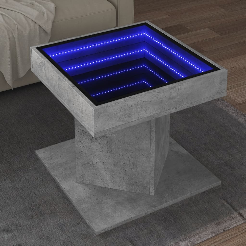 vidaXL vidaXL Stolik kawowy z LED, szarość betonu, 50x50x45 cm