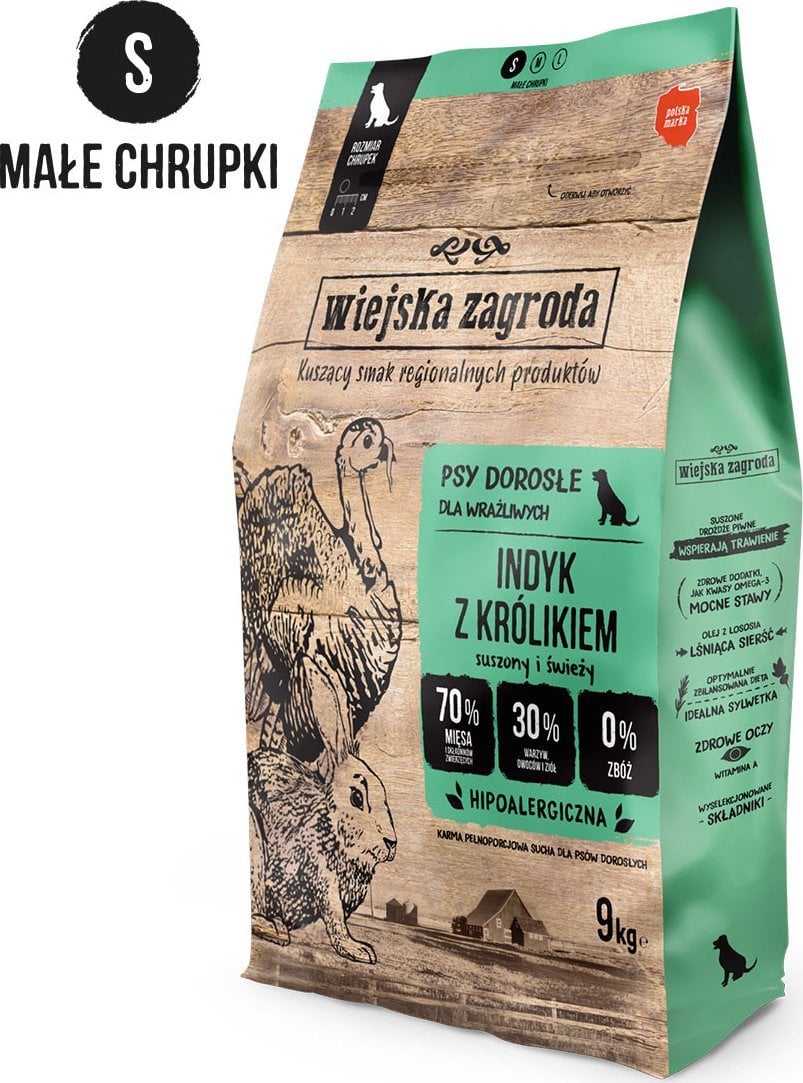 Wiejska Zagroda Karma sucha dla psa Indyk z Królikiem chrupki S 9kg