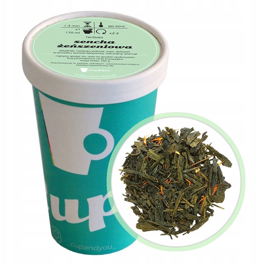 Herbata zielona SENCHA ŻEŃSZENIOWA żeńszeń oset premium sypana na prezent - herbata liściasta sypana mieszanka napar susz