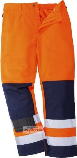 Portwest TX71 Seville - ostrzegawcze spodnie ochronne do pasa, 7 kieszeni - pomarańczowo-granatowy M
