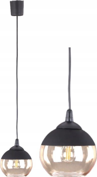 Lampa sufitowa wisząca 90cm Czarna ze szklanym bursztynowym kloszem Amber