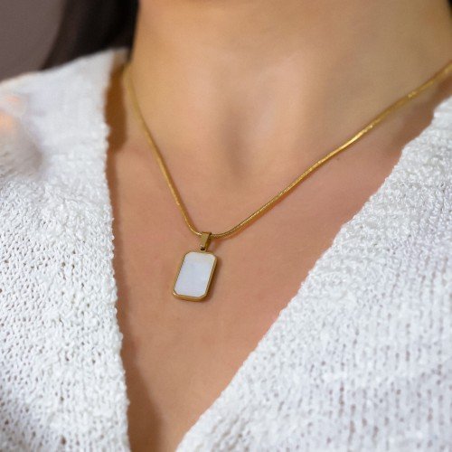 OTIEN Naszyjnik złoty perłowy medalion ze stali chirurgicznej