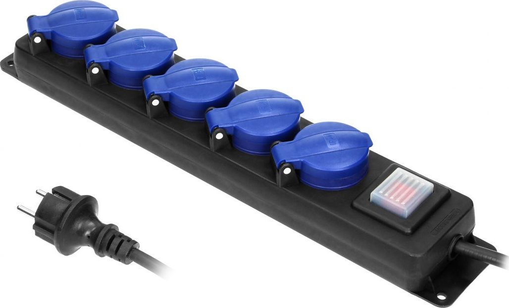 Orno Przedłużacz warsztatowy bryzgoszczelny z wyłącznikiem, 5 gniazd 2P+Z (Schuko), IP44, przewód gumowy, H05RR-F 3x1,5mm?, długość 3