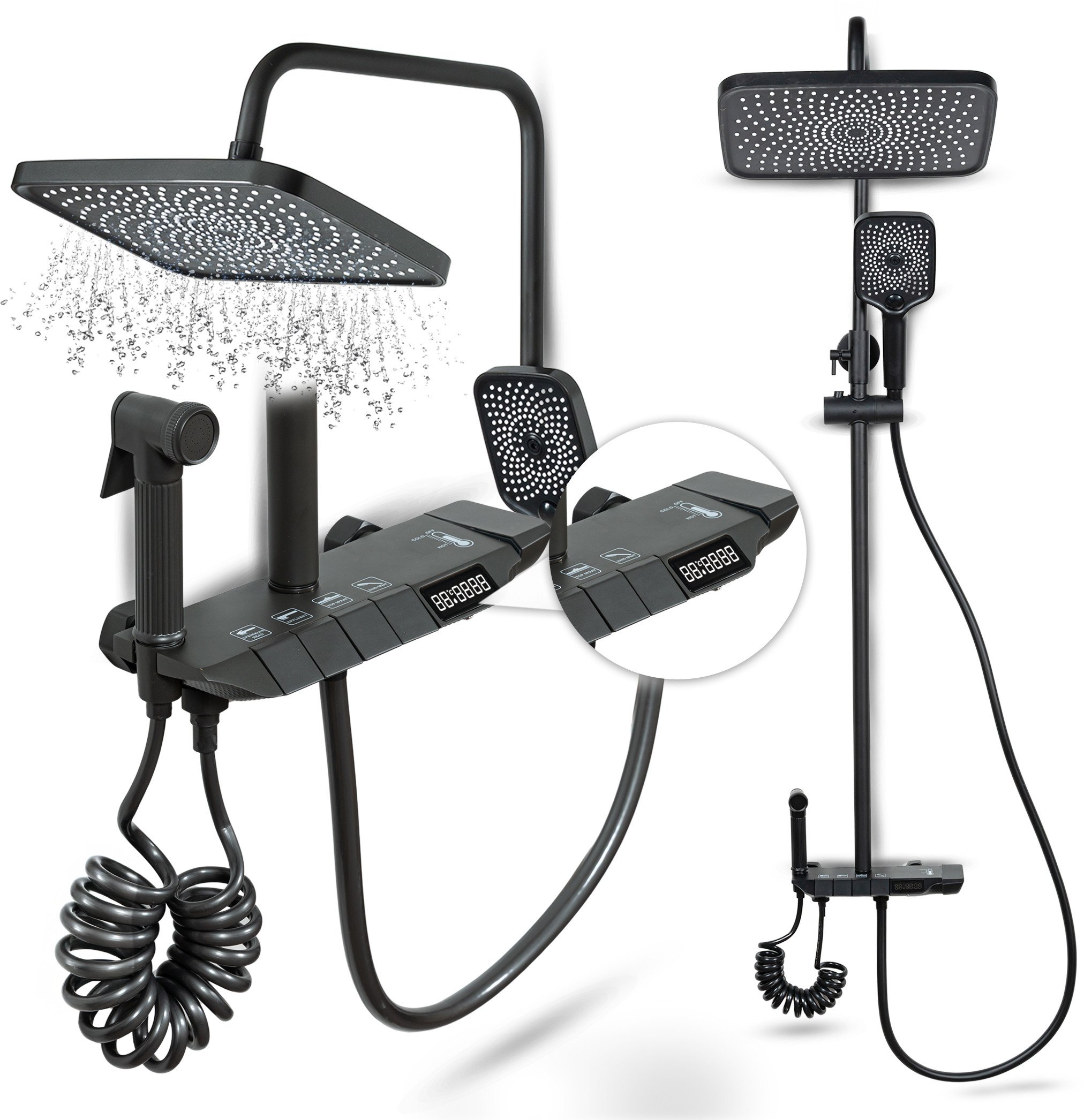 Zestaw prysznicowy Heckermann LS06 Grafitowy Kolumna z baterią i regulacją temp