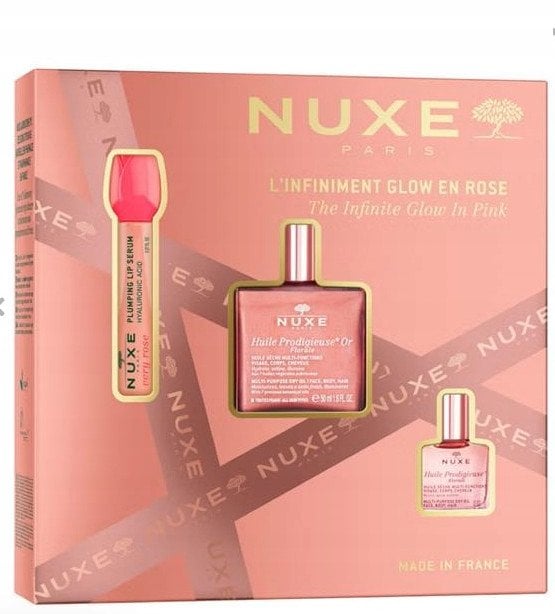 NUXE_SET The Infinite Glow In Pink Very Rose serum do ust 8ml + Huile Prodigieuse Or Florale suchy olejek 50ml + Huile Prodigieuse Florale suchy oleje