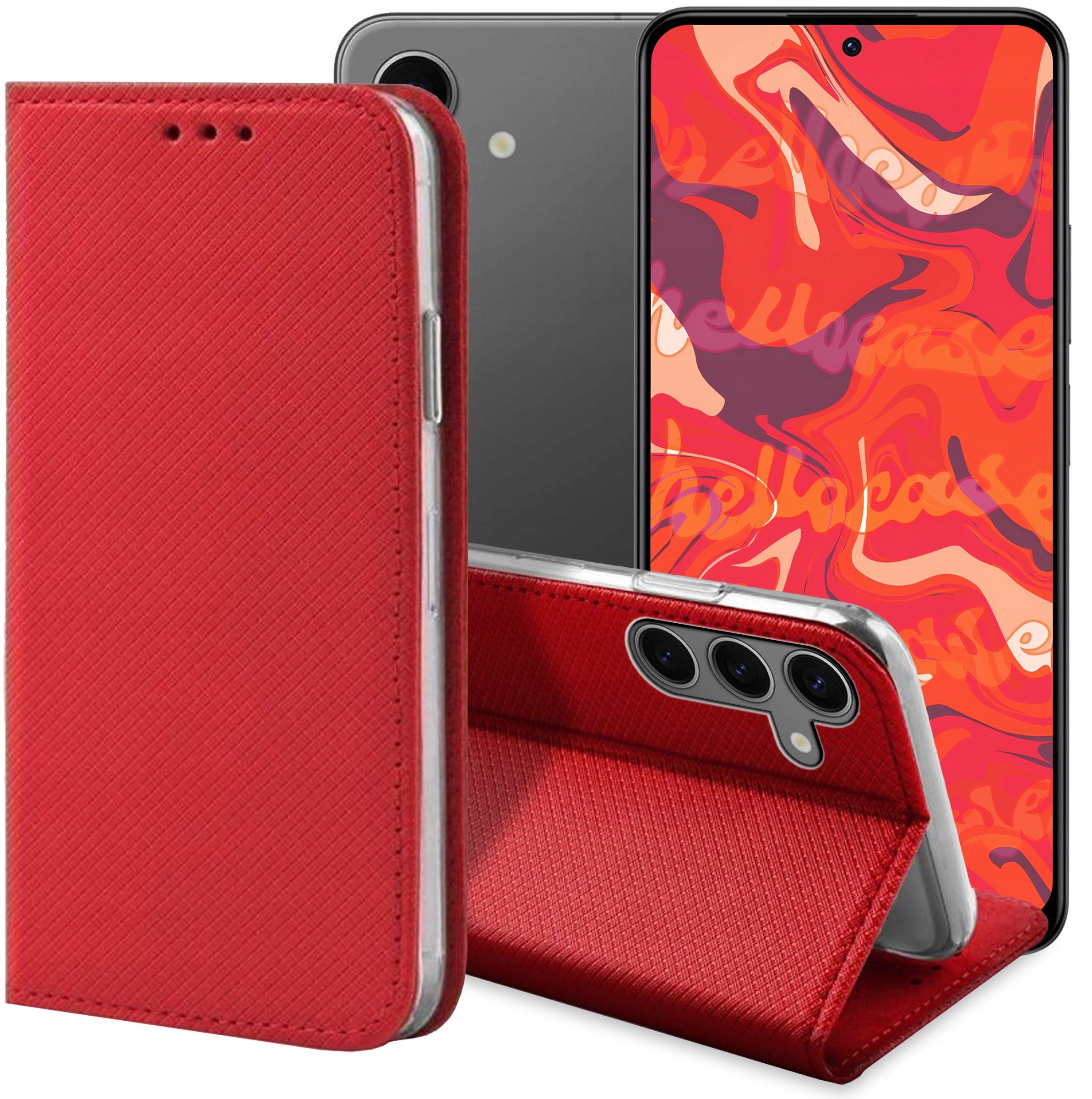 ETUI Z KLAPKĄ DO SAMSUNG GALAXY S24 CZERWONE MAGNETYCZNE ZAMYKANE KABURA