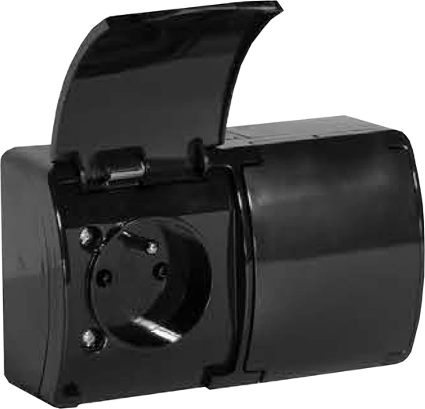 ViPlast Gniazdo natynkowe podwójne z uziemieniem, z klapką VIPLAST KOALA CZARNE IP44 162-05