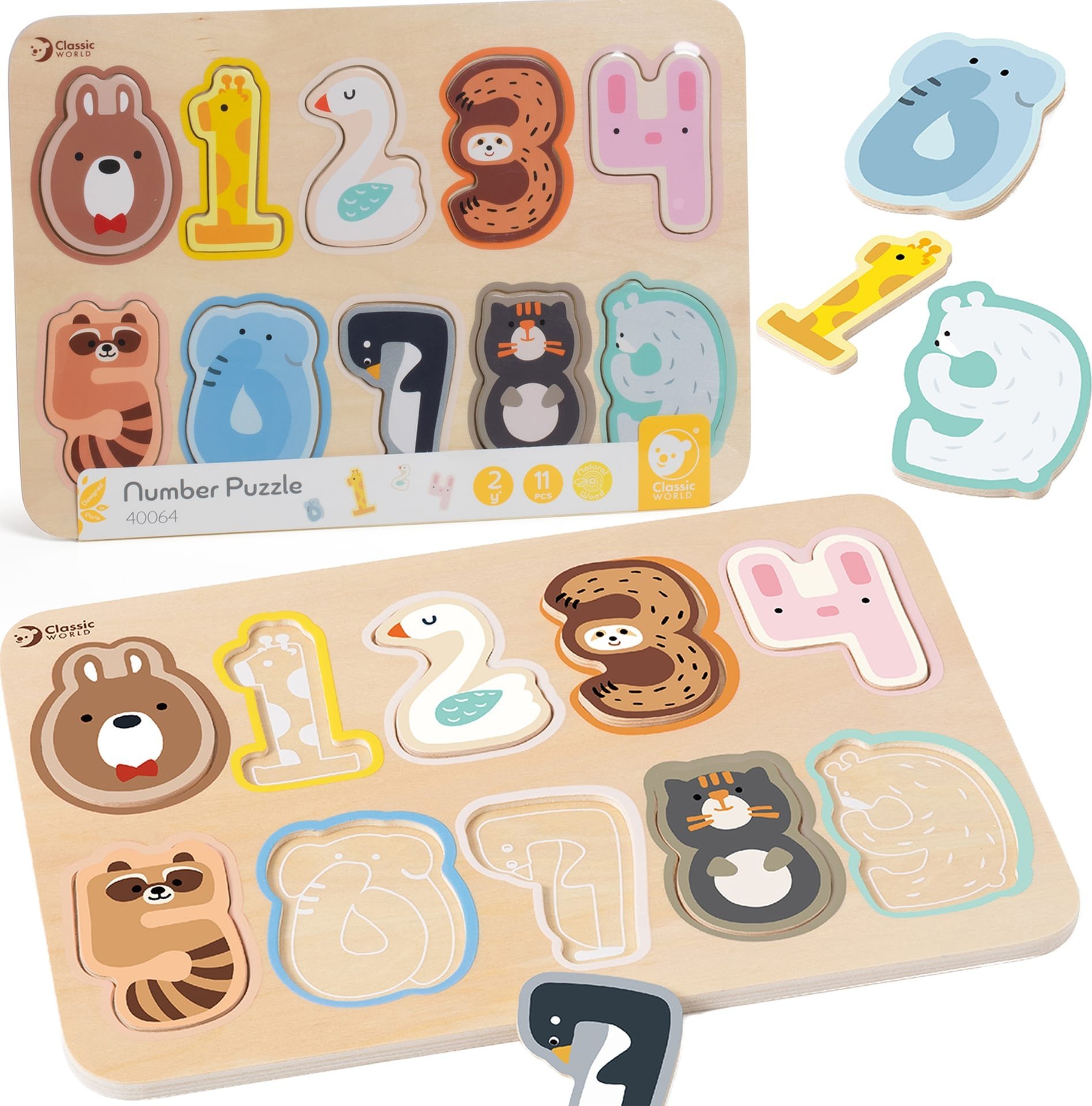 Classic World CLASSIC WORLD Drewniane Puzzle Numeryczne Cyferki Montessori 11 el.