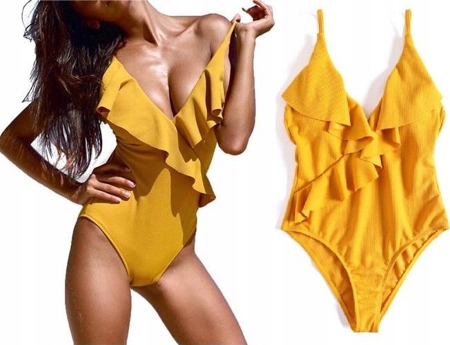 Pan i Pani Gadżet Jednoczęściowy strój kąpielowy żółty z falbanką