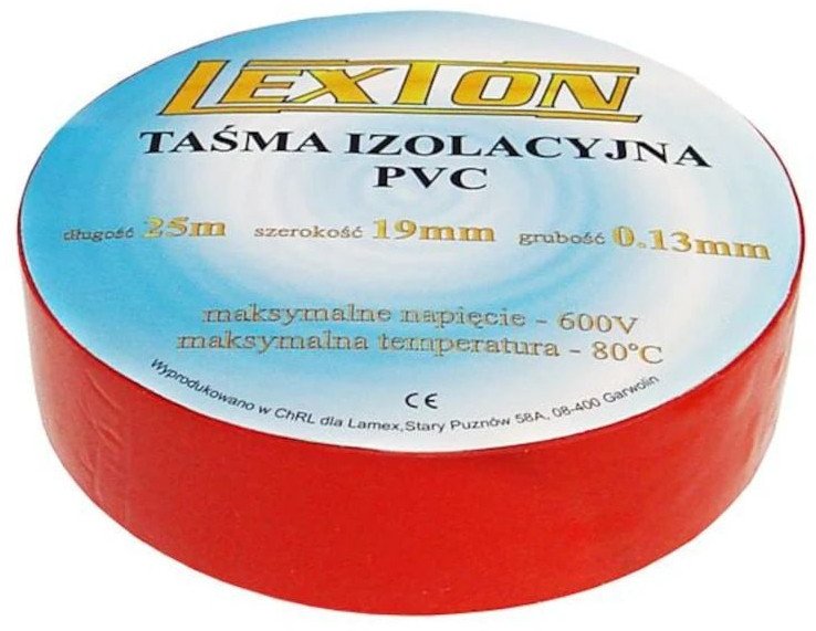 Taśma izolacyjna LEXTON LXSC040 CZER, 25m, czerwona