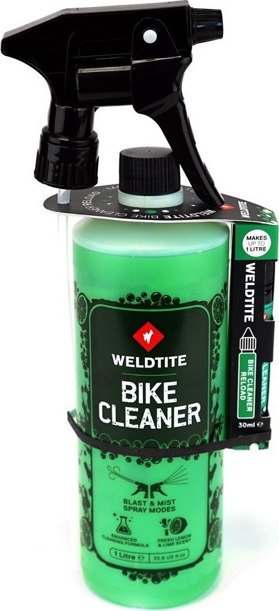 Weldtite Płyn do mycia roweru WELDTITE BIKE CLEANER LIME SPRAY 1L WITH 30ML RELOAD, Zestaw z koncentratem 30ml (NEW 2025)