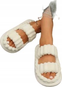 Kapcie Modne Klapki Damskie Wygodne Miękkie Pluszowe Rozmiar 38-39 Białe