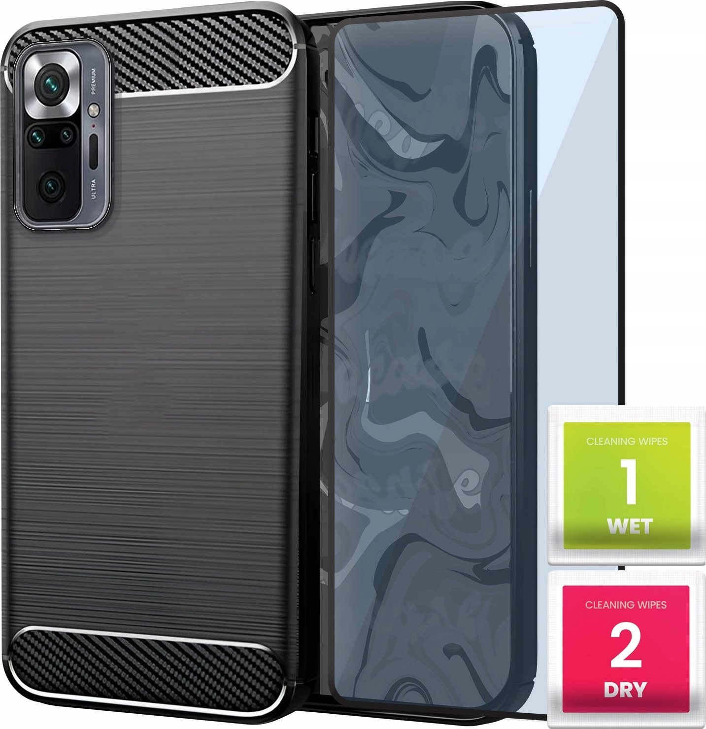 Etui do Xiaomi Redmi Note 10 Pro / 10 Pro Max (Czarne, Karbon) Szkło 9H