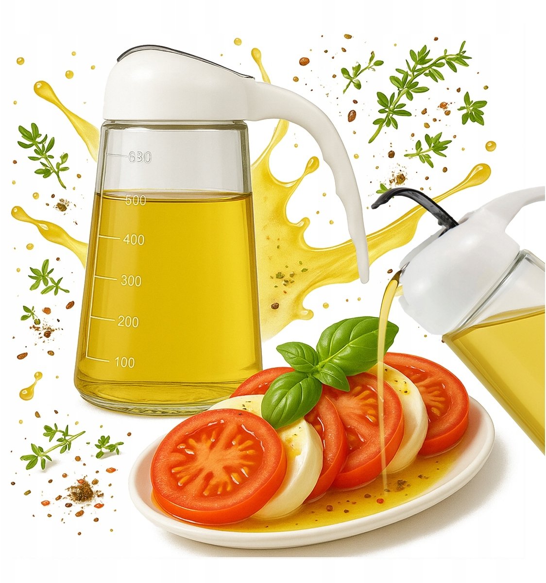 2x Dozownik Do Oleju Sosu 600 ml z Podziałką i Uchwytem Butelka Oliwa Olej