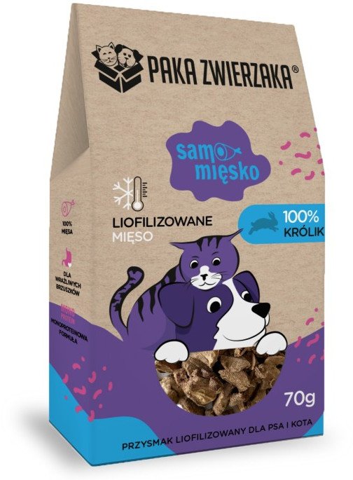 Paka Zwierzaka Przysmak liofilizowany Samo Mięsko KRÓLIK 70g