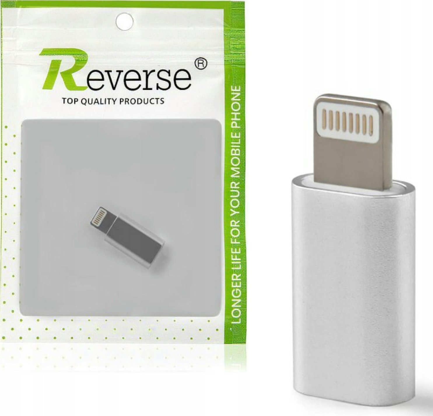 Revers Adapter Przejściówka Złącza Micro USB na Lightning Srebrny Transmisja
