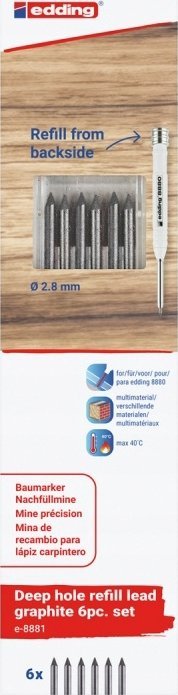 Edding Wymienne wkłady e-8881 EDDING, do ołówka e-8880, 6 szt., blister, grafitowe