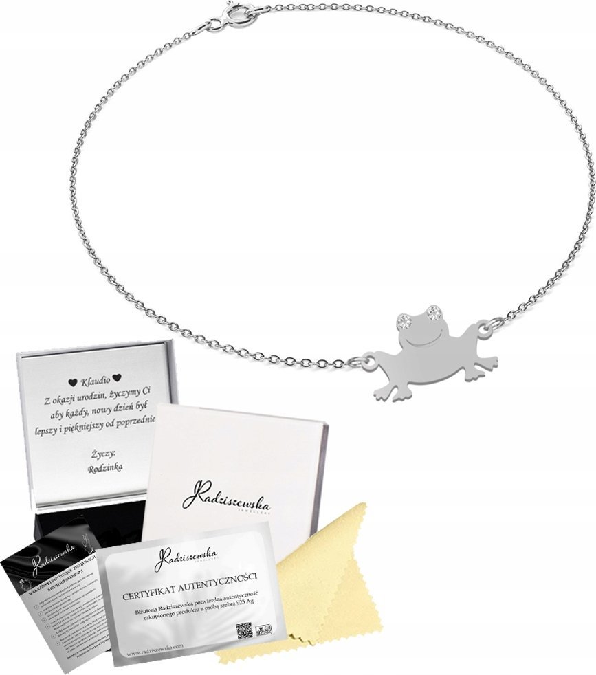 Radziszewska Jewellery Bransoletka Srebrna Żaba Łańcuszek Prezent 925 GRAWER DEDYKACJA GRATIS