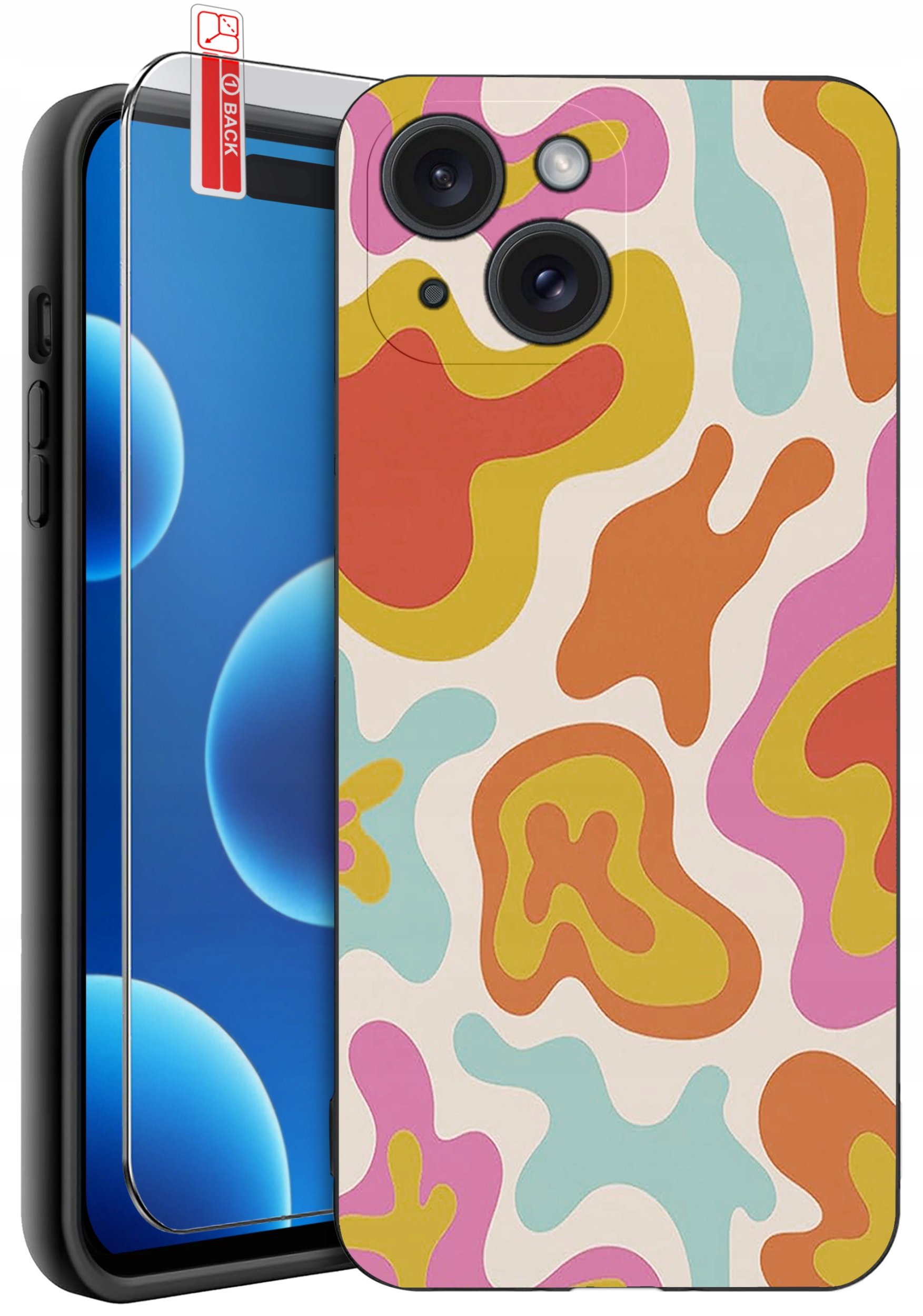 ETUI do iPhone 15 | WZORY | SILIKONOWE MATT CASE + SZKŁO 9H