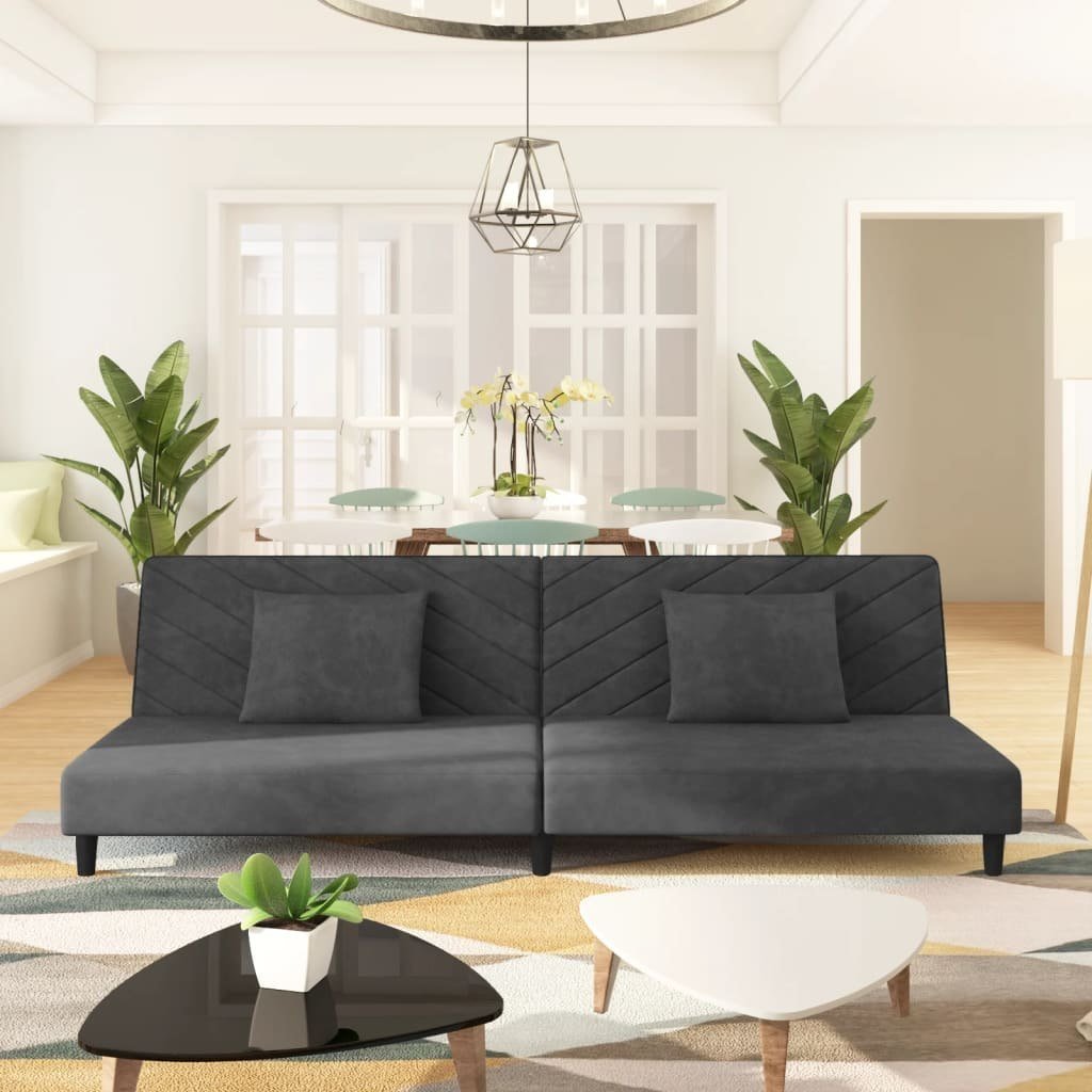 vidaXL 2-osobowa kanapa, 2 poduszki, ciemnoszara, aksamitna