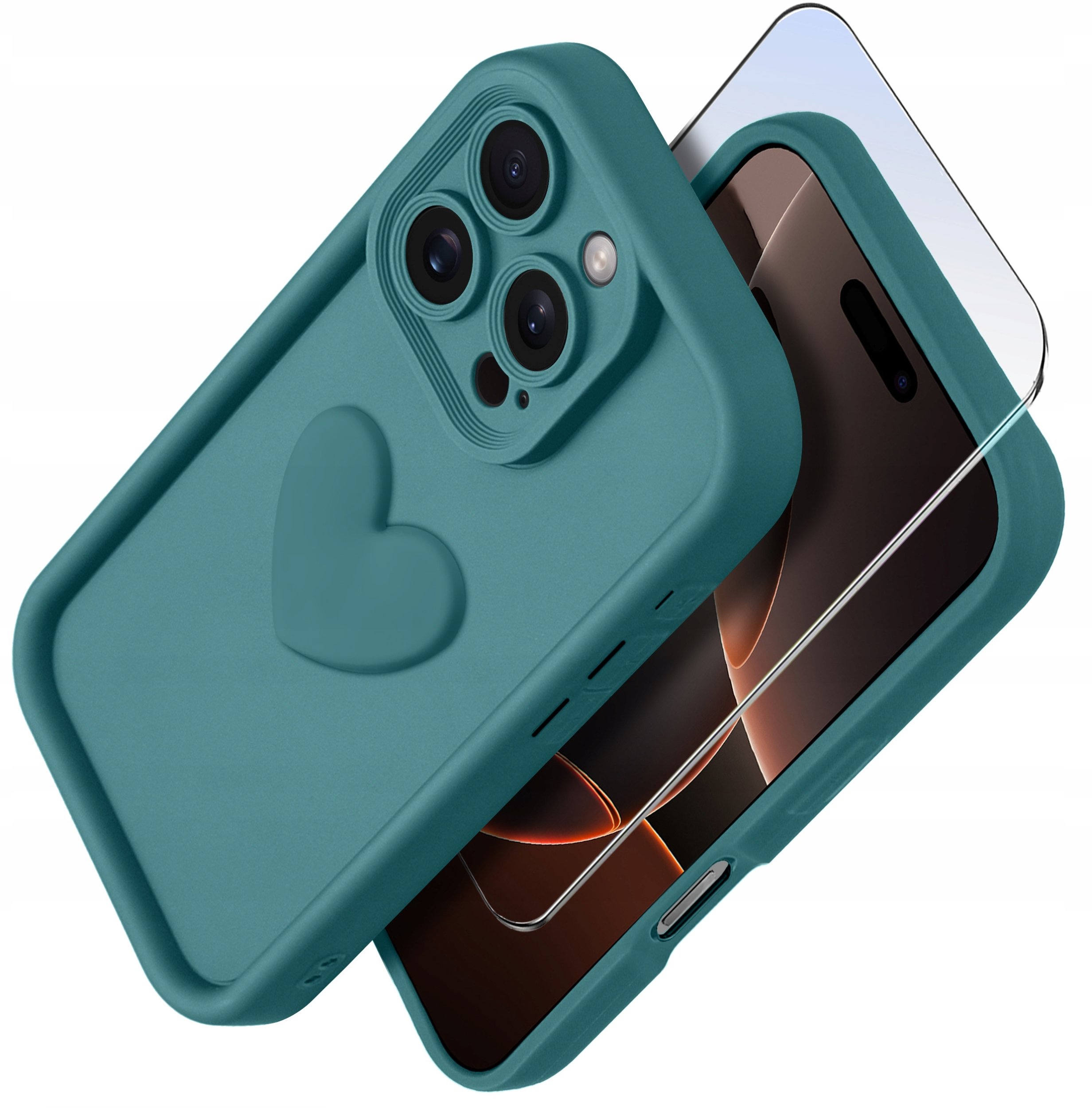 Etui do iPhone 16 Pro Max silikonowe MATOWE serce + Szkło ochronne na ekran
