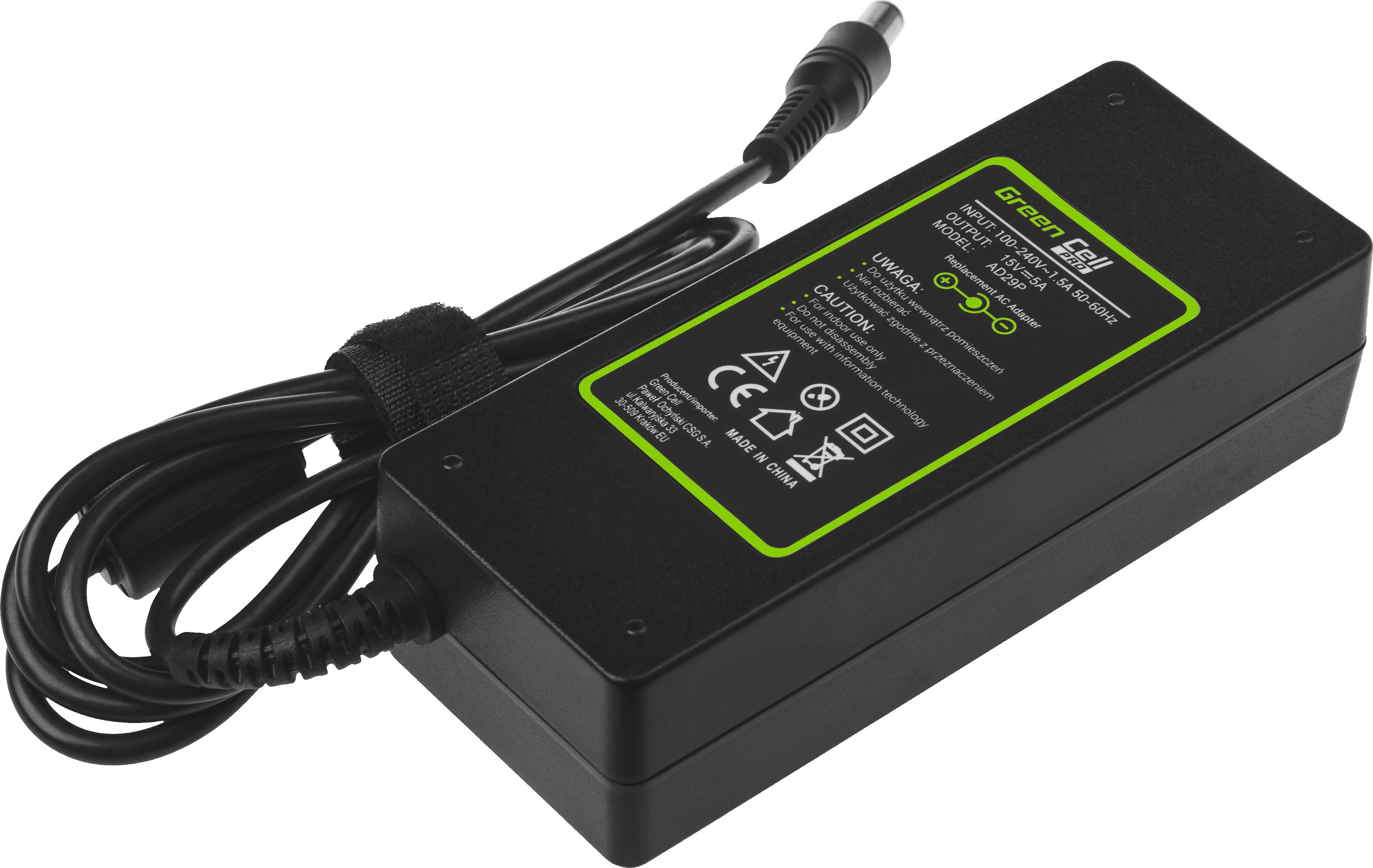 Zasilacz do laptopa Green Cell 75 W, 3 mm, 5 A, 15 V (AD29P)