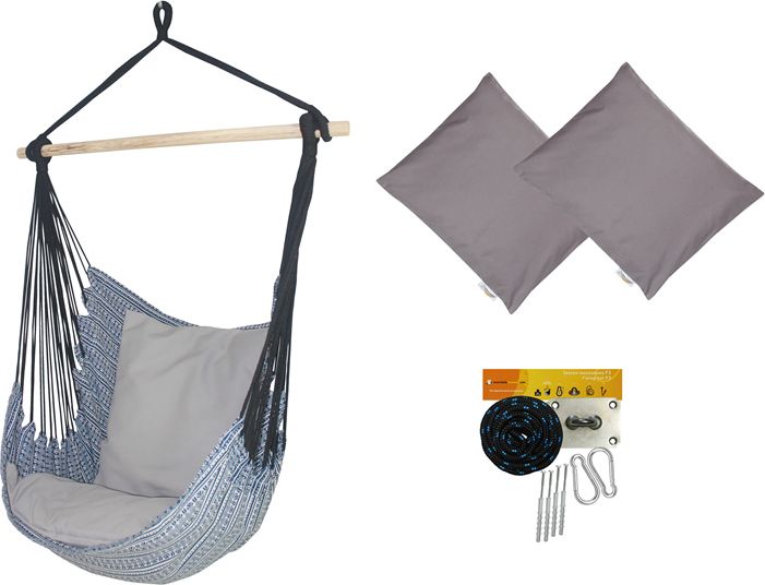 Spokey Fotel hamakowy z poduszkami i zestawem montażowym Granatowy