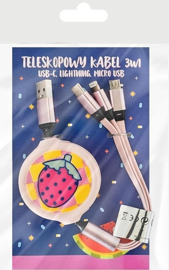 Kabel USB MCD USB-A - USB-C + microUSB + Lightning 1.1 m Różowy (5903420909500)