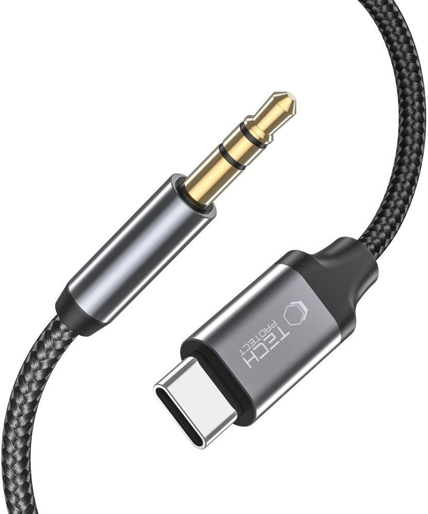 Kabel przewód audio USB-C - mini jack 3.5mm 1 m - czarny Tech-Protect