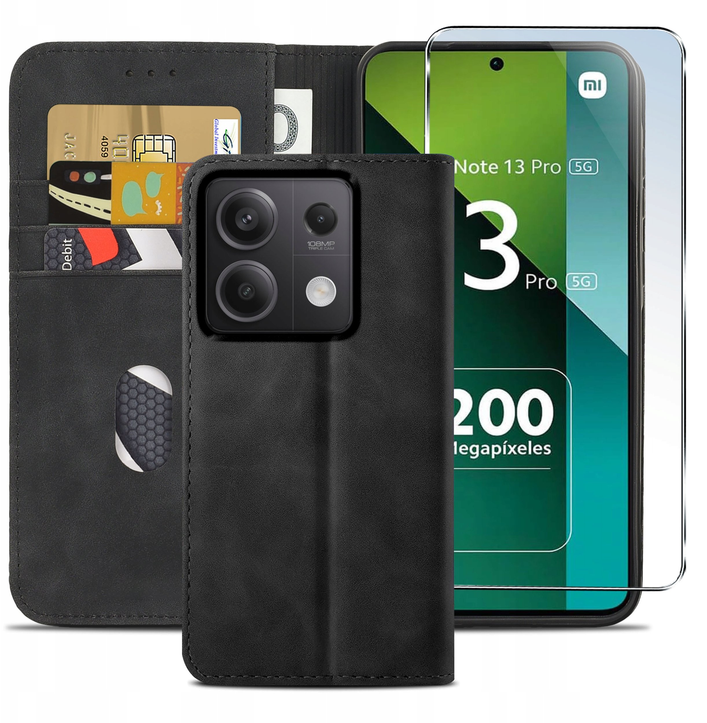 ETUI do Xiaomi Redmi Note 13 Pro 5G | SKÓRZANE PORTFEL BOOK CASE + Szkło 9H